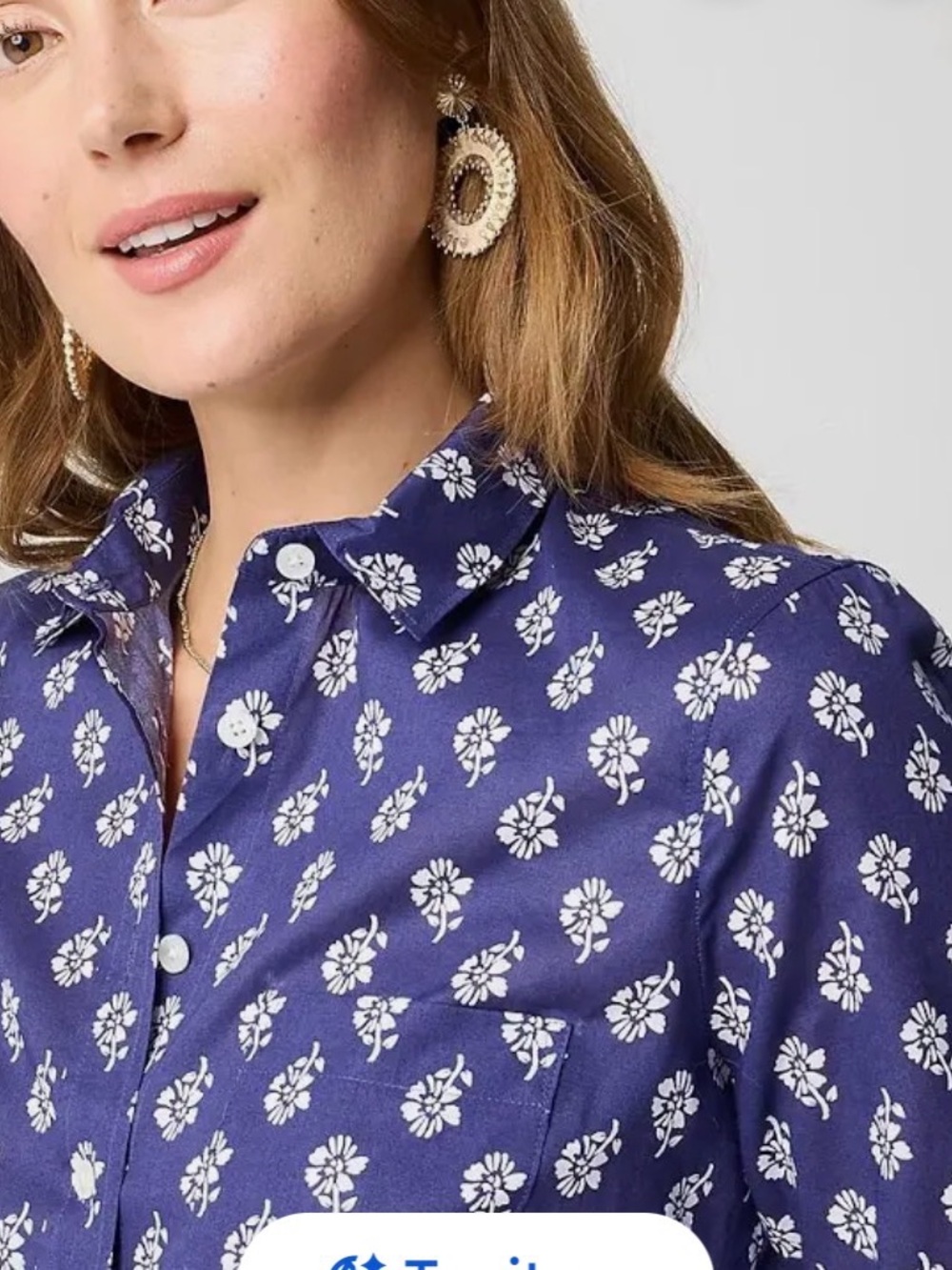 J. Crew Navy Blue Floral Light weight cotton Button-Down Shirt M 2025